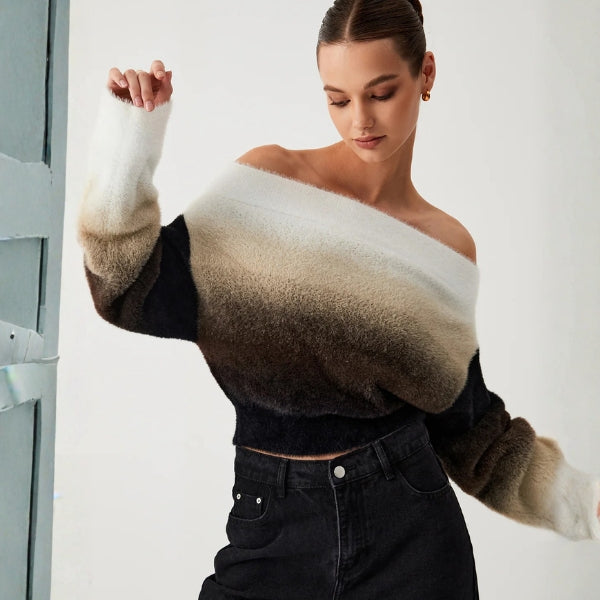 The Santorini Off-Shoulder Ombre Knit Sweater