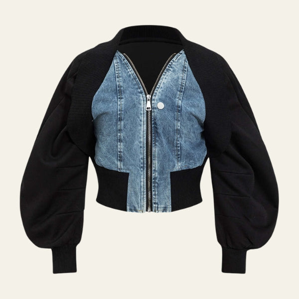 The Brooklyn Contrast-Sleeve Denim Bomber