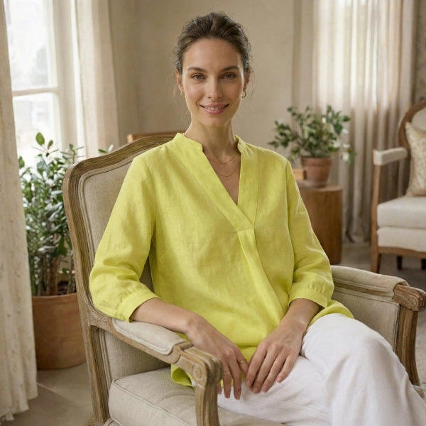 The Santorini Split-Neck Eco-Linen Shirt