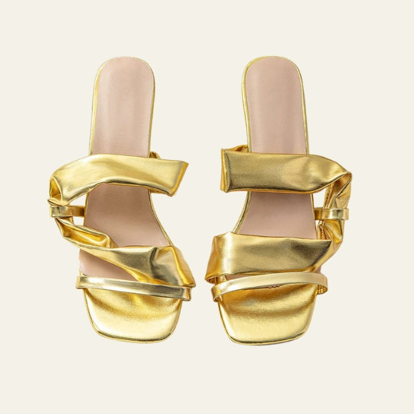 The Aurelia Ruched Metallic Heeled Mules