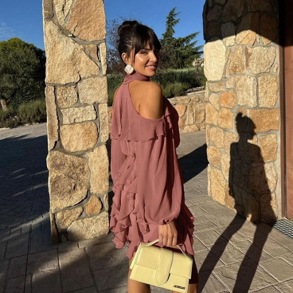 The Santorini Ruffle Cold-Shoulder Dress
