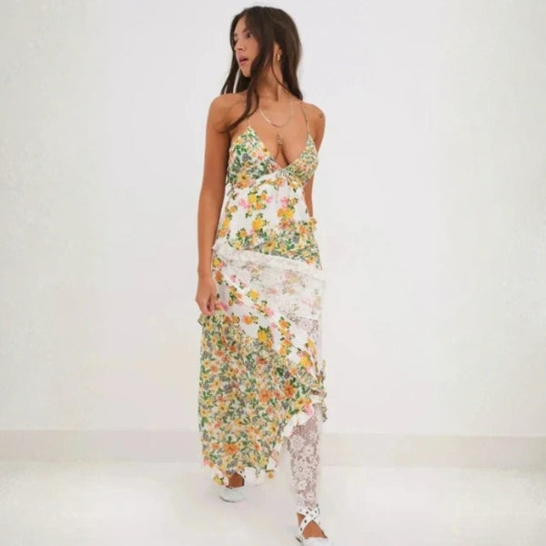 The Ravello Lace-Trim Floral Maxi Dress