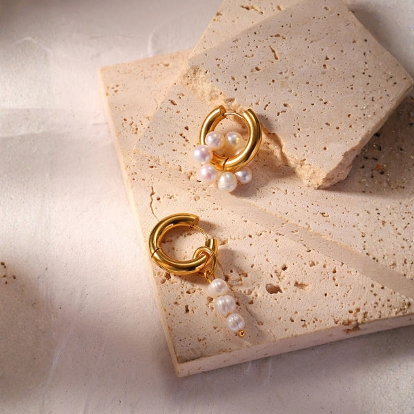 The Riviera Mismatched Pearl Hoop Earrings