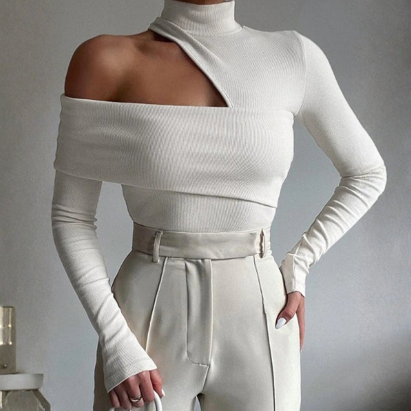 The Milan Asymmetric High-Neck Knit Top