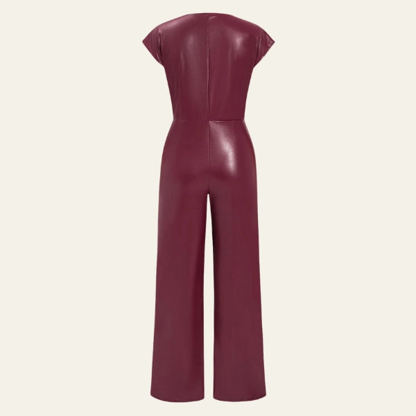 The Bordeaux Button-Front Leather Jumpsuit