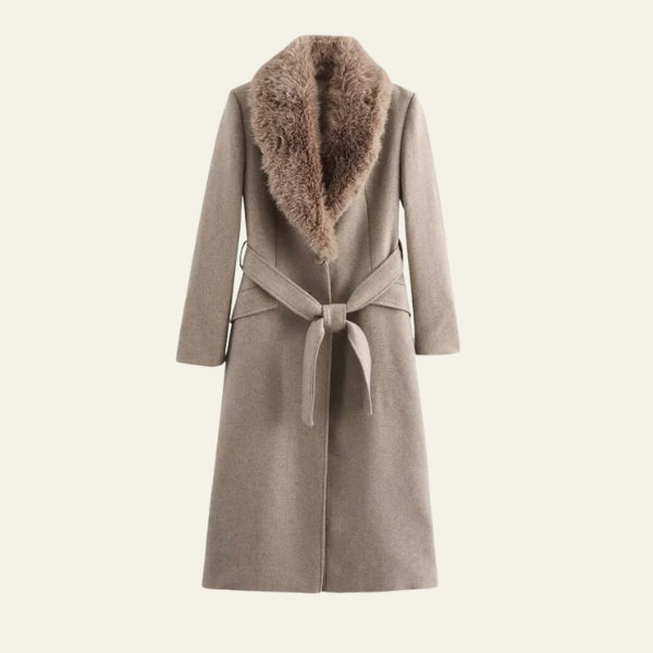 The Kensington Faux-Fur Collar Belted Maxi Coat