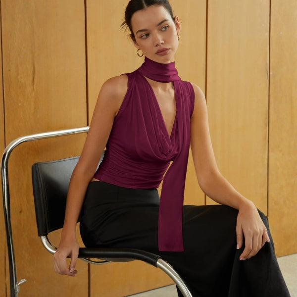 The Monaco Draped Scarf-Neck Sleeveless Top
