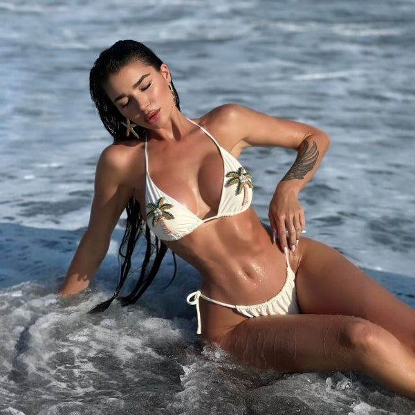 The Shoreline Palm-Embellished Bikini Set