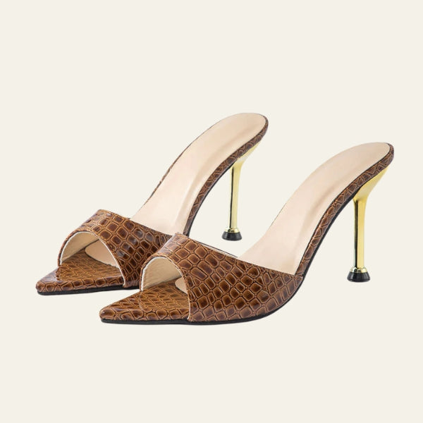 The Riviera Croc-Embossed Pointed-Toe Heels