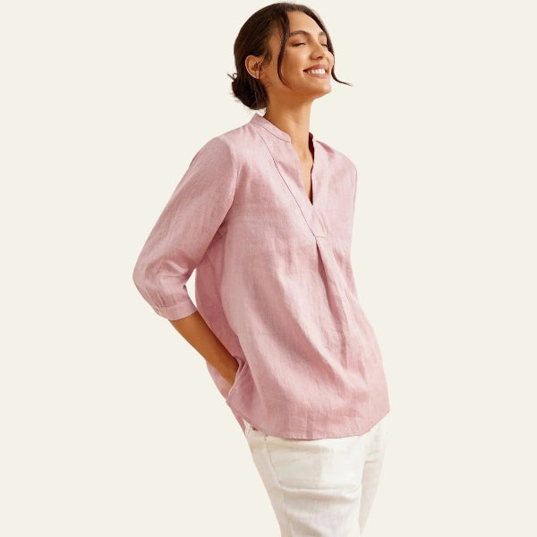 The Santorini Split-Neck Eco-Linen Shirt