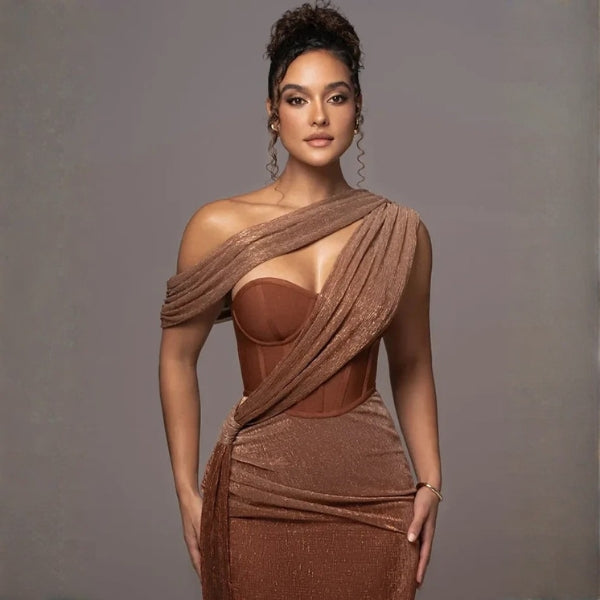 The Valencia Draped One-Shoulder Maxi Dress