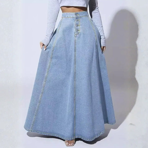 The Shoreline Button-Front Denim Maxi Skirt