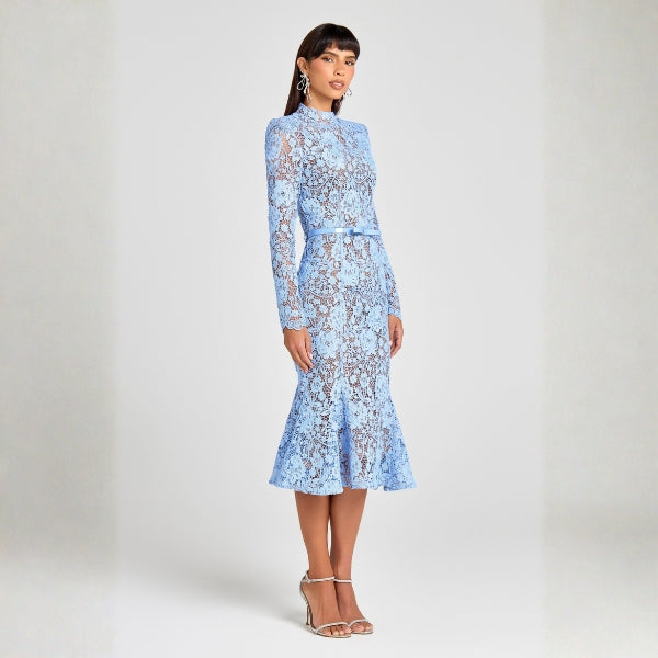 The Capri Lace-Texture Belted Midi Dress