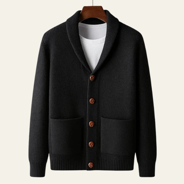 The Cashmere Oslo Shawl-Collar Ribbed Cardigan