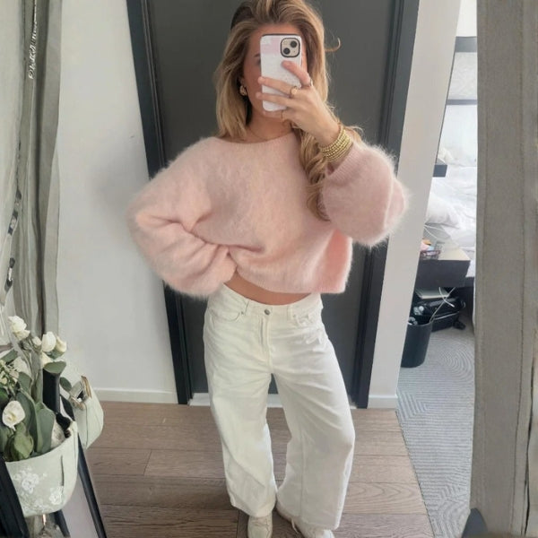 The Riviera Off-Shoulder Plush Knit Sweater