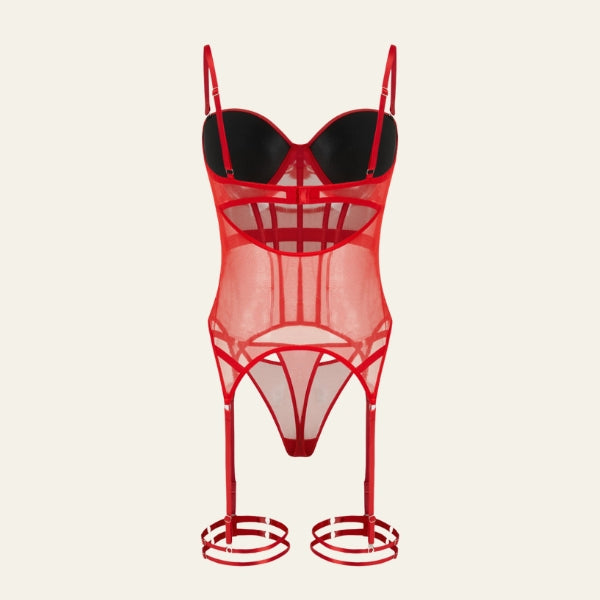 The Verona Mesh Garter Thong Set