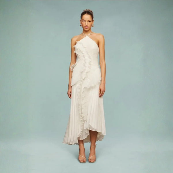 The Isola Evening Pleated Ruffle Maxi Dress