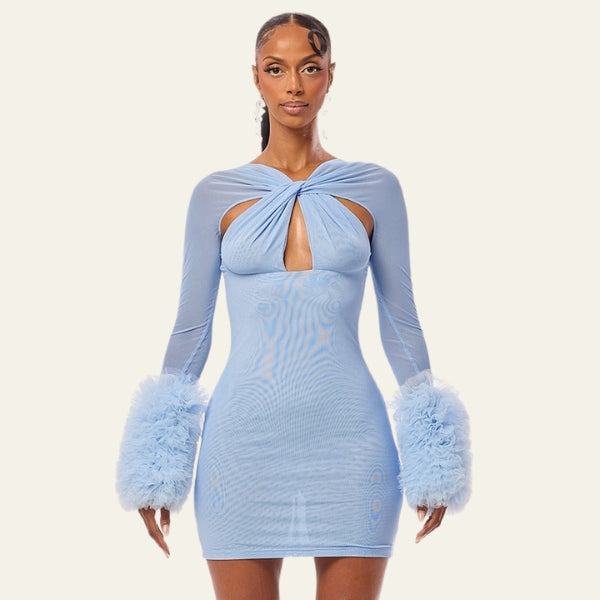 The Riviera Feather-Cuff Cutout Mini Dress