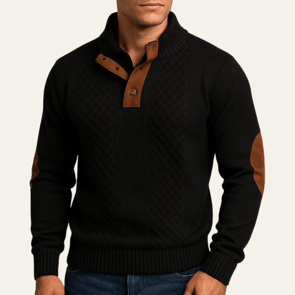 The Aspen Button-Neck Textured Knit Sweater