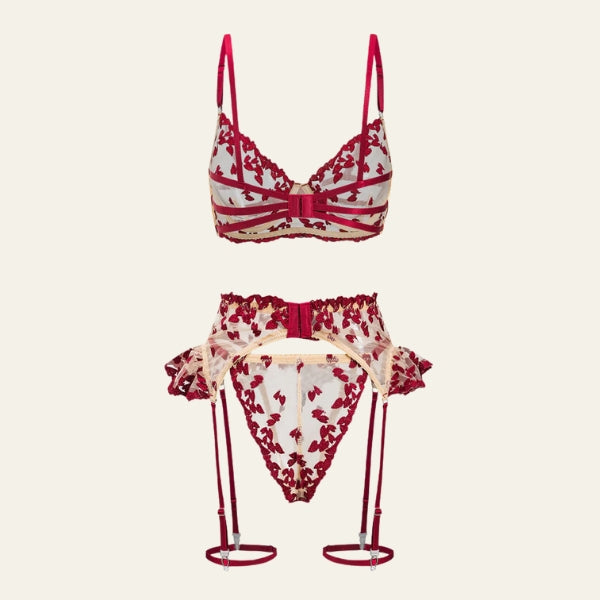 The Valentine Heart-Embroidered Lingerie Set