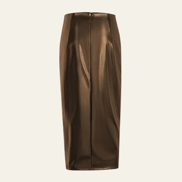 The Siena Ruched-Side Leather Midi Skirt