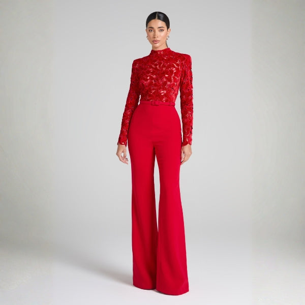 The Valencia Lace-Bodice Belted Jumpsuit