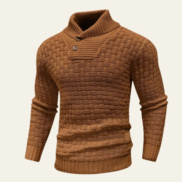 The Aspen Textured Button-Neck Knit Sweater