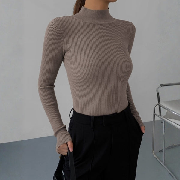 The Milan Ribbed Mock-Neck Long Sleeve Top