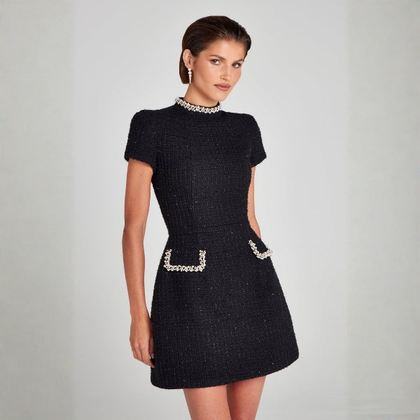 The Parisian Pearl-Trim Mini Dress