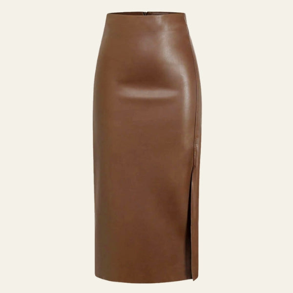 The Monaco Leather Side-Slit Midi Skirt