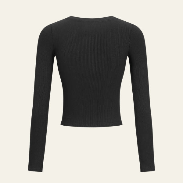 The Siena Ribbed Henley Cropped Long Sleeve Top