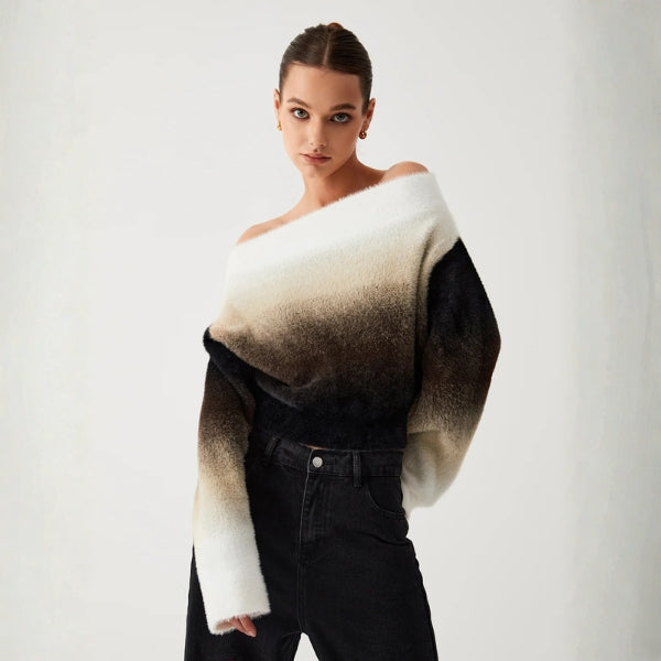 The Santorini Off-Shoulder Ombre Knit Sweater