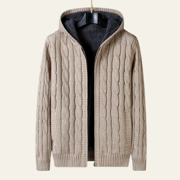 The Aspen Hooded Cable-Knit Zip Sweater
