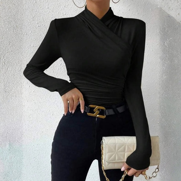 The Capri Wrap-Neck Ruched Long Sleeve Top