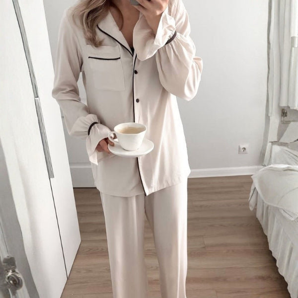 The Aspen Contrast-Piped Pajama Set