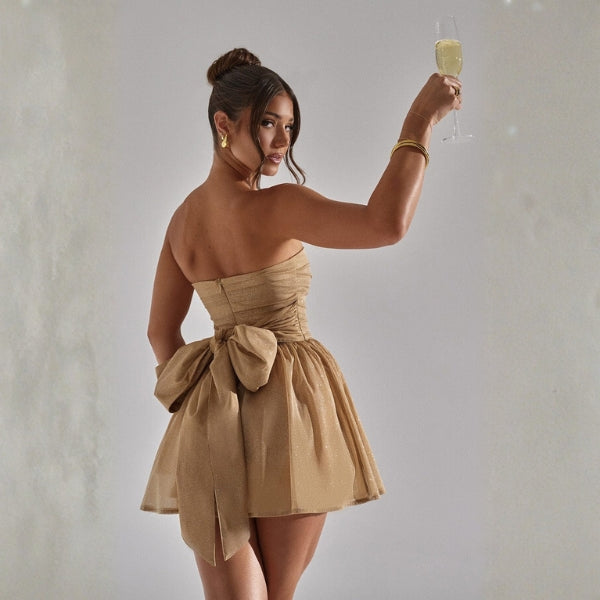 The Amalfi Party Sparkle Bow Mini Strapless Dress