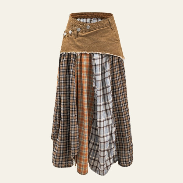 The Aspen Patchwork Denim-Waist Midi Skirt