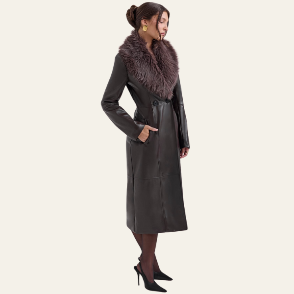 The Vienna Leather Fur Collar Coat