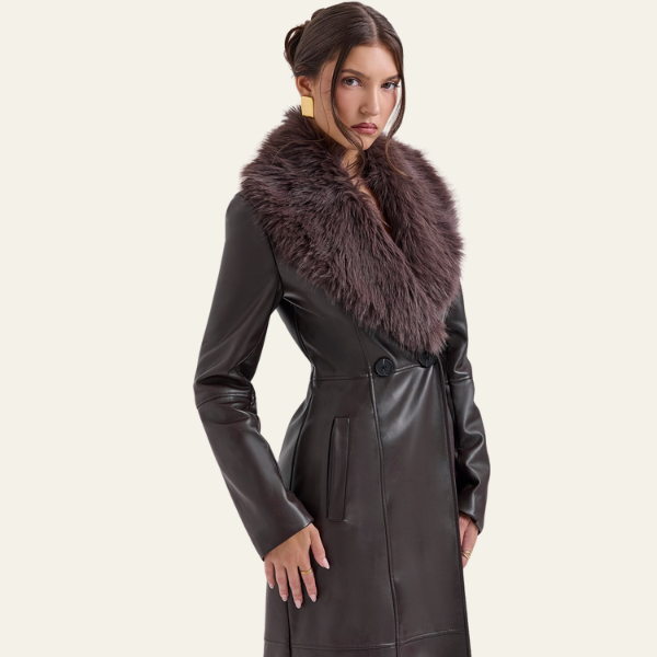 The Vienna Leather Fur Collar Coat