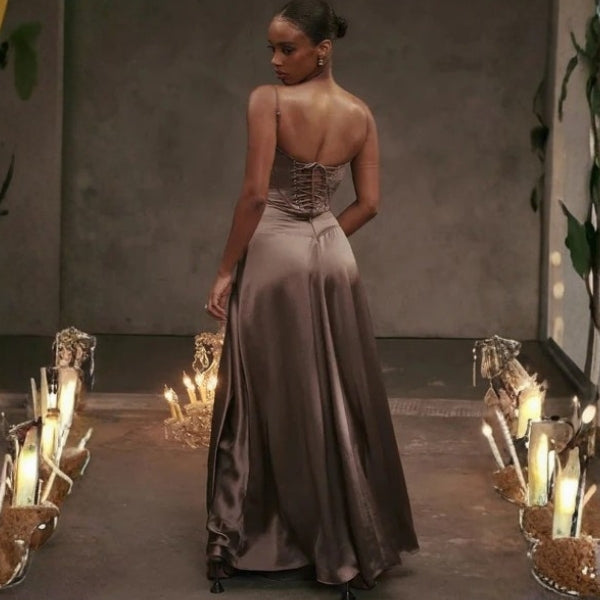 The Mirrorcurve Satin-Finish Maxi Dress