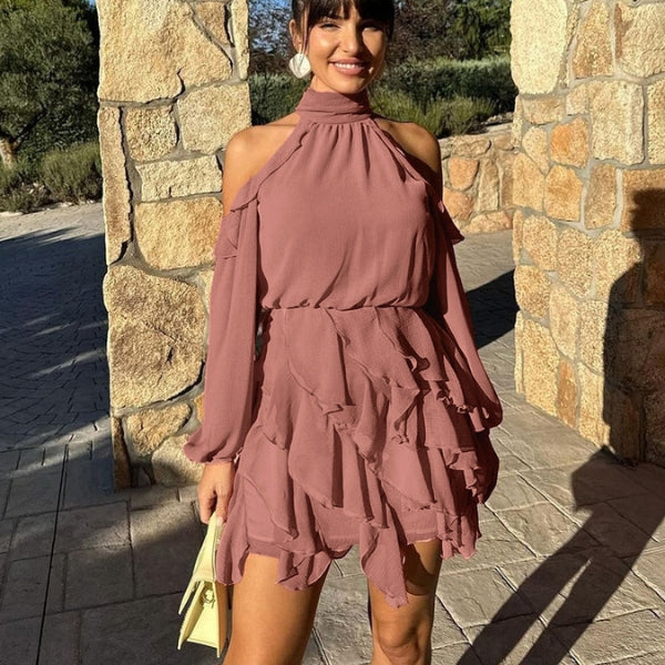 The Santorini Ruffle Cold-Shoulder Dress