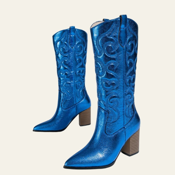 The Dakota Metallic Western Block-Heel Boots