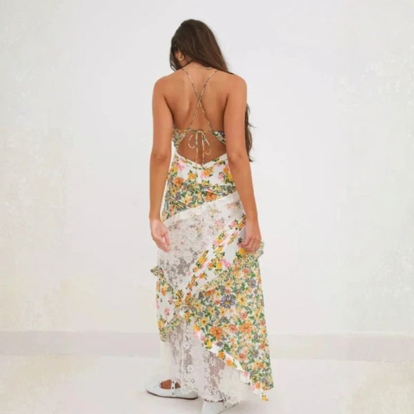 The Ravello Lace-Trim Floral Maxi Dress