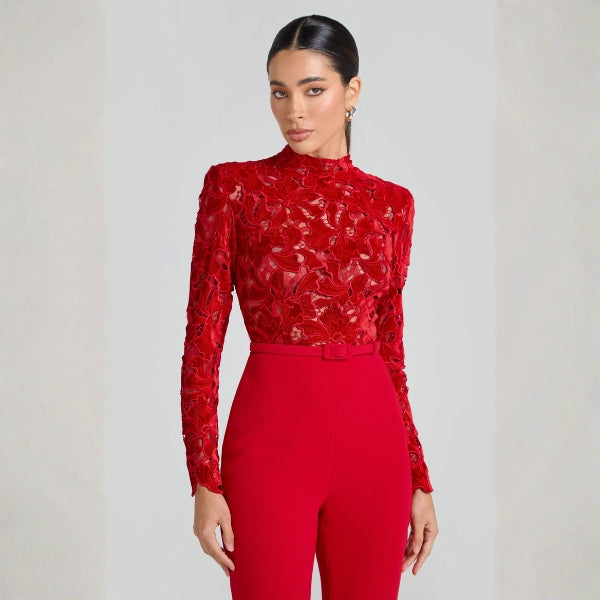 The Valencia Lace-Bodice Belted Jumpsuit