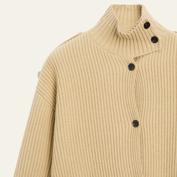 The Vienna Button-High Neck Wool Cardigan