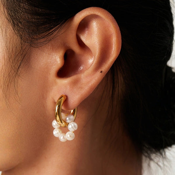 The Riviera Mismatched Pearl Hoop Earrings