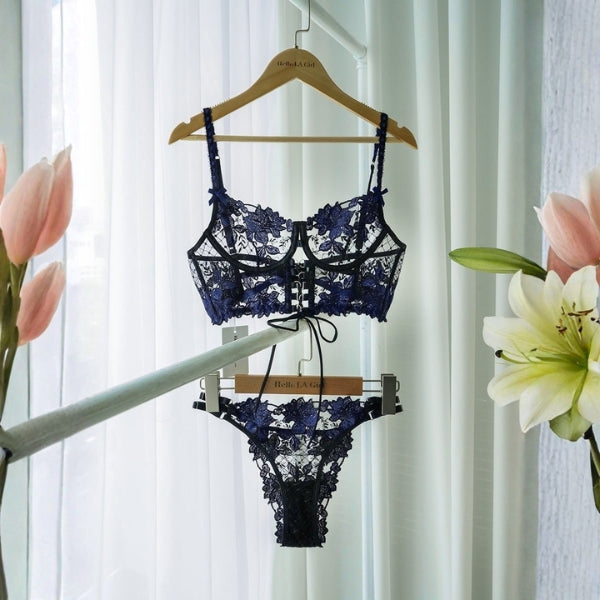The Capri Noire Embroidered Lingerie Set