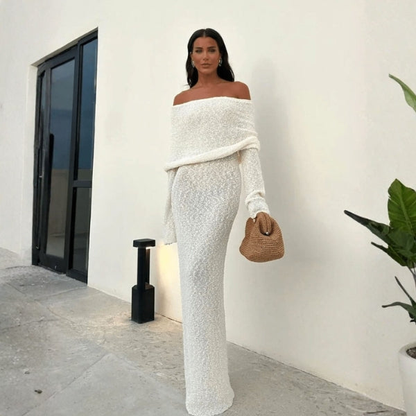 The Santorini Off-Shoulder Textured Maxi Dress
