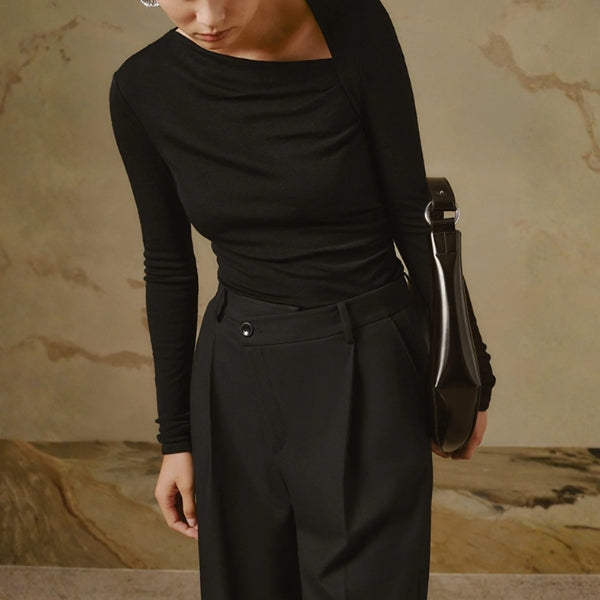 The Milan Asymmetric Neckline Long Sleeve Top