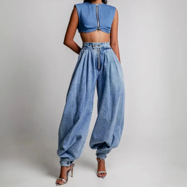 The Valencia Pleated Balloon Denim Pants